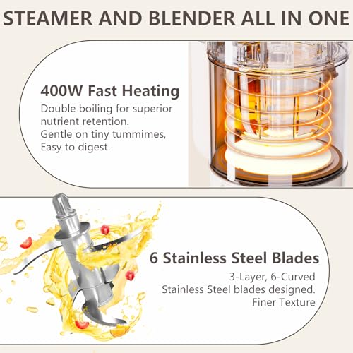 Dorfly Baby Food Maker Glass 12oz Steamer and Blender Glass Reservoir & Bowl 9 in 1 Baby Puree Maker with Stainless Steel Blades Dishwasher Safe Food Blender, Timer, Recipe