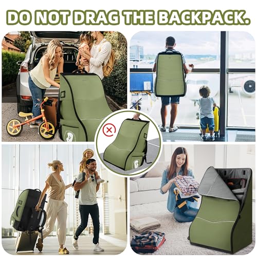 DerBiedersinn Car Seat Travel Bag for Airplane – Waterproof Heavy Duty Carseat Backpack for Gate Check or Airport Travel – Fits Infant, Convertible & Booster Seats, Army Green