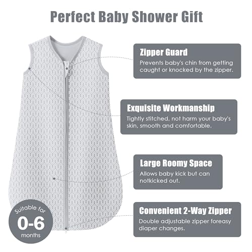 SWEET DOLPHIN Baby Sleep Sack 0-6 Months - 100% Cotton 2-Way Zipper TOG 0.5 Infant Wearable Blanket, Newborn Essentials Toddler 3 Pack Sleeping Sacks - Grey