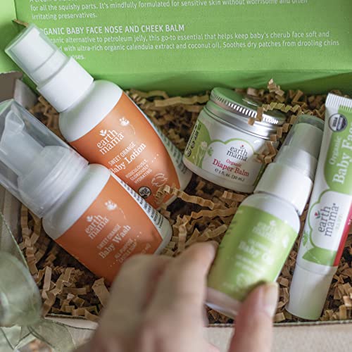Earth Mama A Little Something for Baby Gift Box |Safe Skin Care Set Newborn Essentials for Baby Shower- Diaper Balm, Face Balm, Calendula Baby Oil, Baby Wash, Baby Lotion, 5 Pieces