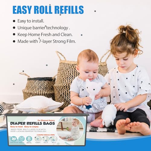 Diaper Pail Refills Bags with 30 Bags Compatible with Genie Easy Roll Signature and Platinum Diaper Pails, 7-Layer Odor-Barrier Technology, 4 Pack (120 Bags)