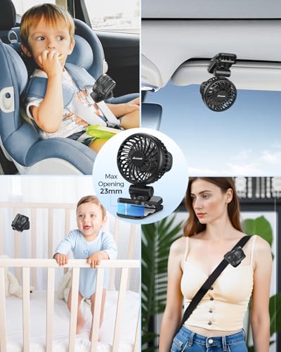 Mini Baby Fan with Clip for Carrier Stroller, Baby Essentials, Ultra Light 0.24 lb, Safe Gaps, Rechargeable 3-Speed Portable Fan, Beach Vacation Travel Essential Gear for Boys Girls, Registry Gifts