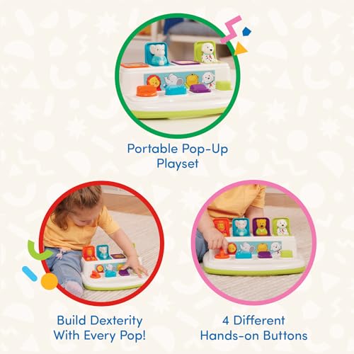 Battat – Cause-and-Effect Toy – Developmental Toy with Buttons & Colors – Color Sorting Animal Toys – for Kids, Toddlers, Babies – 18+ Months – Pop-Up Pals