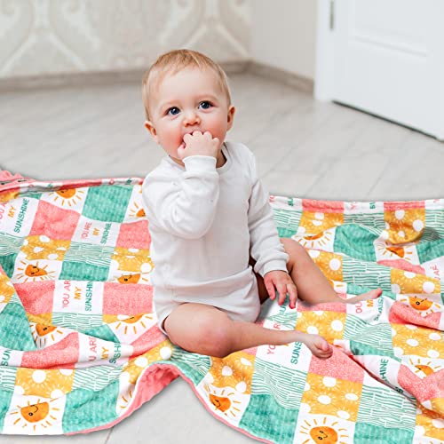 Baby Blanket for Girls, Super Soft Double Layer Mink Blankets with Dotted Backing, Sun Smile Toddler Newborn Nursery Bed Blanket, You are My Sunshine Print Throw Blanket, 30 X 40 Inches