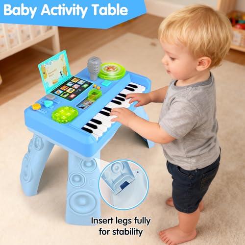 Baby DJ Activity Table for Toddlers 1-3, Baby Musical Piano Toys for 1 Year Old Boy with Music & Light Toddler Learning Educational Infant Toy 6-9-12-18 Months for 1st One Boy Girl First Birthday Gift