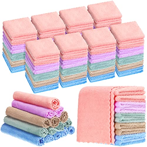 Handepo 100 Pack Baby Washcloths Bulk 10 x 10 Inch Microfiber Coral Fleece Baby Face Towels Absorbent and Soft Wash Cloths for Newborns Infants and Toddlers(Colorful)