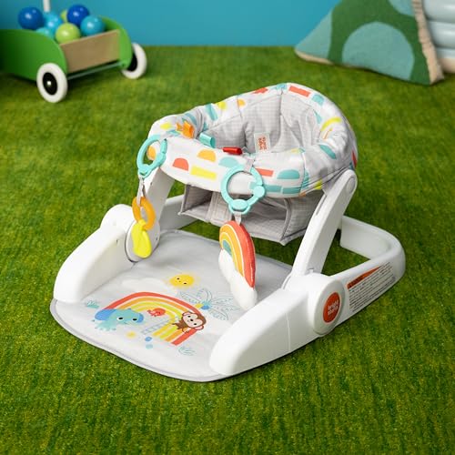 Bright Starts Learn-to-Sit Baby Floor Seat, 2-Positions Grow with Infant, Portable Baby Chair, Includes Sensory Toys, Unisex, 4-12 Months, Playful Paradise