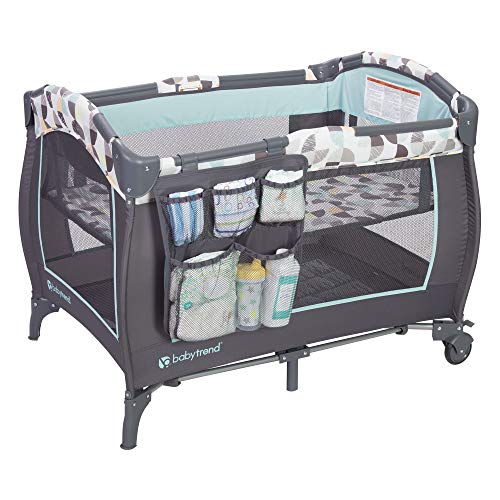 Baby Trend Nursery Center, Portable Playard with Bassinet, Changing Table and Storage Organizer, Trend-E - Foldable and Convertible Travel Play Crib for Babies and Toddlers, Doodle Dots
