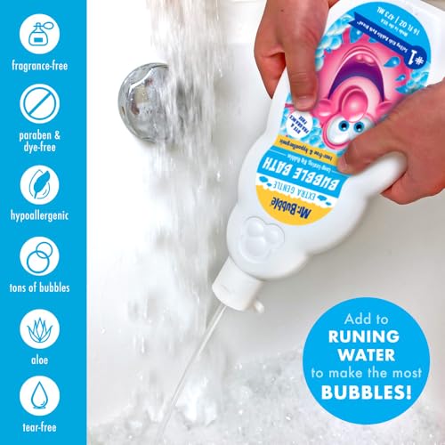 Mr. Bubble Extra Gentle Bubble Bath - Hypoallergenic, Tear Free Bubble Bath Solution Perfect for Sensitive Skin (Pack of 2 Bottles, 16 fl oz Each)