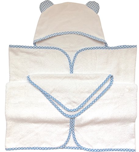Channing & Yates Premium Organic Hooded Baby Towel and Washcloth Set - Softest Towel with Hood for Newborn - Boy Gift for Baby Shower (Blue)