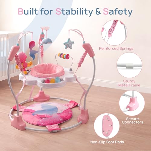 Baby Activity Center, Baby Jumper Activity Center with Music, Interactive Toys, 360° Rotating Seat, 3 Adjustable Heights, Infant Activity Jumper for 6+ Months (Mermaid)