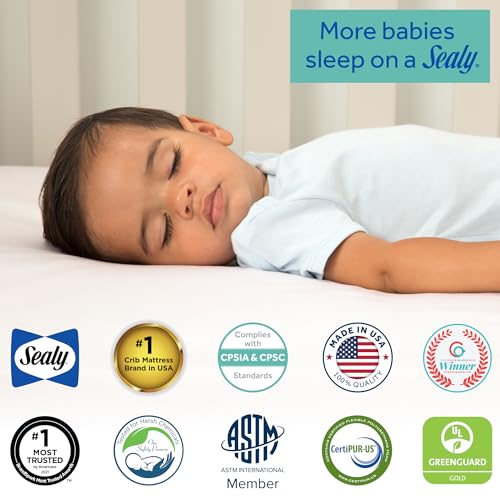 Sealy Baby 2 Stage Infant Crib Mattress Plus Toddler Bed Fit, Breathable, Cooling Foam Cotton Cover, Dual Firmness & Ultra-Lightweight, OptiCool