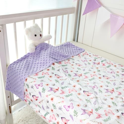 Pea Pod Baby Girls Blanket Soft Butterfly Minky Blanket for Newborn, 30'' x 40'' Double Layer Design, Dotted Backing Warm Baby Quilt Crib Blanket for Nursery/Stroller/Toddler Bed/Baby Car Seat