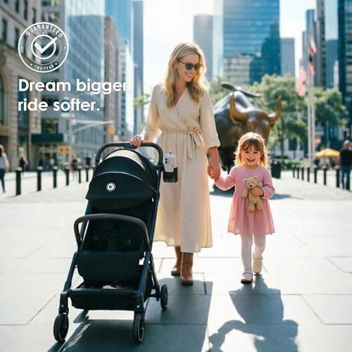 LullaRide Lightweight Travel Stroller, One-Hand Fold Airplane Carry-On, Compact Baby & Toddler Stroller with Cup & Phone Holder, 6.6 lbs Capacity Basket, Adjustable Reclining Backrest, Black