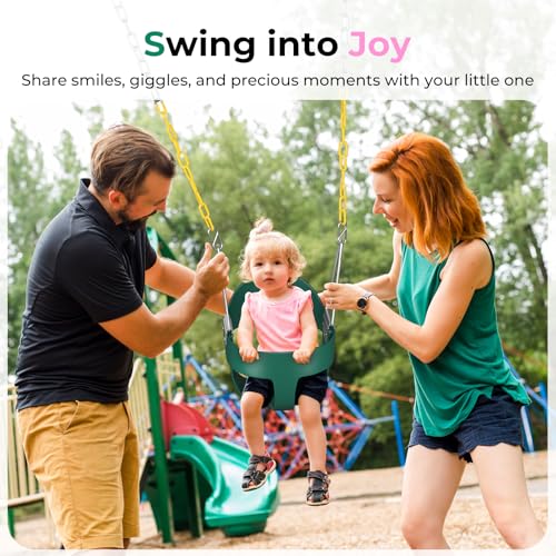 DECORLIFE Toddler Swing, Baby Swing Outdoor –High Back Full Bucket Swing Set, 330lb Capacity, Safety Design, Plastic-Coated Chains and Quick-Snap Carabiners for Backyard, Playground