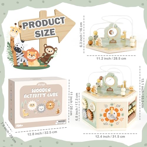 Joyreal Wooden Activity Cube - 11-in-1 Montessori Toys for 1+ Year Old Boys & Girls, Early Developmental Learning Toys for Toddlers and Kids, Ideal 1st Birthday Gift Toys for Baby(Animal Theme)