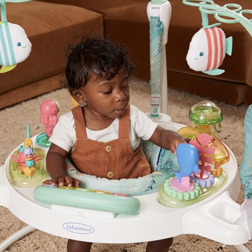 Infantino Magic Motion Activity Jumper, Under the Sea Baby Jumper with 360° Seat, Removable Piano, Lights & Music, Adjustable Height Activity Center, Motor Skills and Sensory Play, Ages 4+ Months