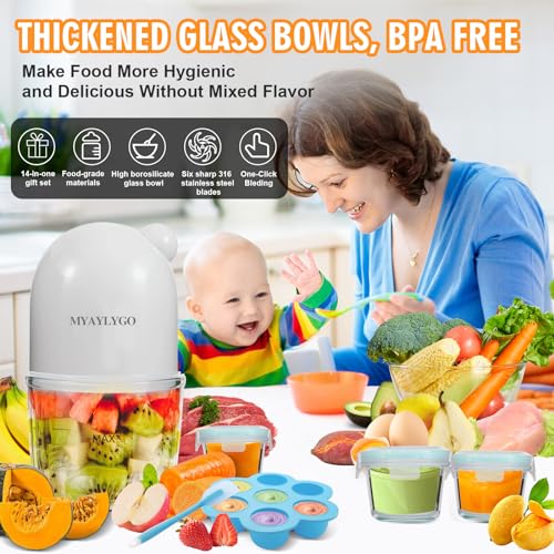 MYAYLYGO Baby Food Maker & Food Processor, Upgraded 14-in-1 Baby Food Blender, Puree Maker, Puree Grinder for Fruit, Veggies, Meat, Baby Feeding Essentials, Shower Gifts Set