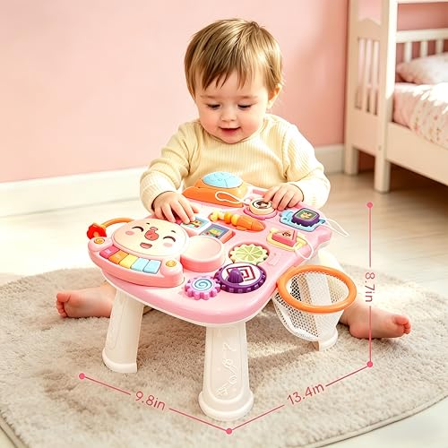 CUTE STONE 2-in-1 Baby Walker for Girls, Toddlers Learning Walker, Early Educational Push Walking Toys with Detachable Activity Center for Infants 12+ Months