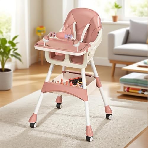 Nawahev Portable High Chair,High Chairs for Babies and Toddlers,Multi-Use Easy Clean Baby High Chair with Lock Wheels, Comfortable Feeding and Place The Toy Storage Basket uuu