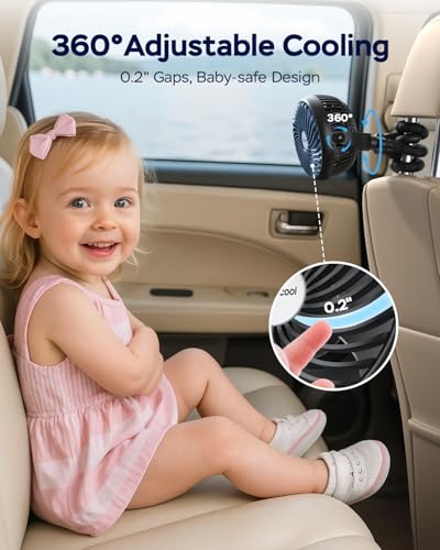 AMACOOL Baby Stroller Fan - 5000mAh Rechargeable, 3-Speed, Strong Yet Quiet, 360°Rotate Portable Clip on Fan for Travel, Car Seat, Crib, Bike, Treadmill, Beach Vacation Essentials