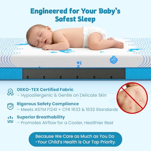 JOYMISS Breathable Crib & Toddler Mattress: Soft Cribs mattresses for Waterproof - 52" x 27.6" x 5" - Tencel Toddler Bed Mattress Fits Baby and Kids