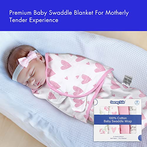 Organic Baby Swaddle Sleep Sacks, 4-Pack Swaddles for Newborns Baby Essentials, Infant 0-3 Months, 100% Cotton Soft & Snug Adjustable Wrap Nursery Swaddling Blankets Improves Sleep