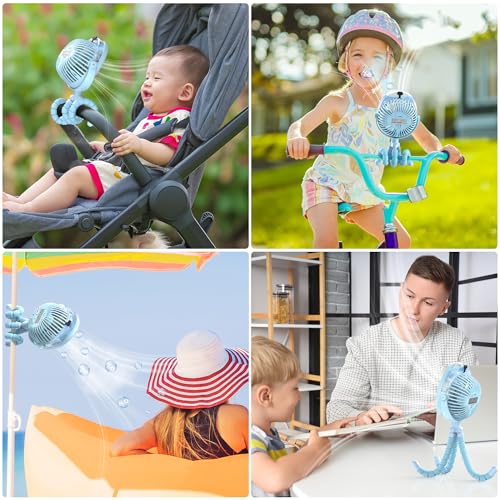2026 Upgraded Misting Baby Stroller Fan Rechargeable, Flexible Tripod Clip for Car Seat Crib, Baby Shower Gifts & Baby Registry Search, Newborn Essentials for Beach Travel, Disney Summer Essentials