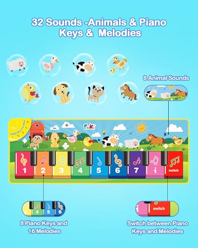 FOKI Floor Piano Mat for Toddlers, Sensory Educational Dancing Musical Keyboard Carpet Toy, Animal Sounds Touch Playmat Blanket, for 1 to 5 Years Old Boy and Girl