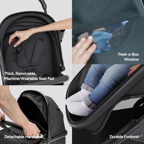Mompush Wiz 2 in 1 Baby Stroller with Infant Pramette Mode, One Hand Fold Convertible Newborn to Toddler Stroller with Reversible Seat and Large UPF 50+ Canopy