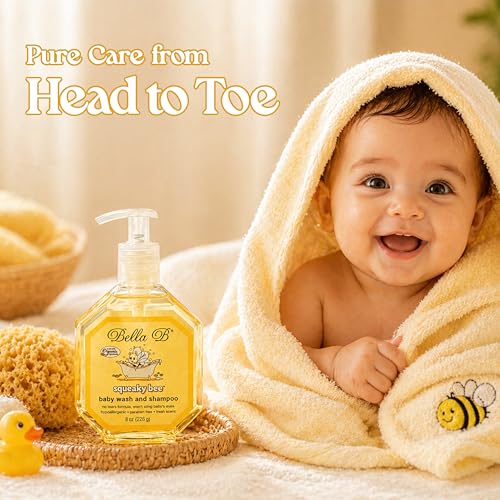 Bella B Squeaky Bee Bodywash 8 oz Baby Baby Bath Organic Natural Kids Organic Soap Baby Soap Organic 8 oz, Body Wash and Shampoo, Aloe Vera, 1 Count