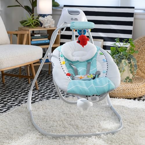 Baby Einstein Ocean Explorers Musical Compact, Lightweight Baby Swing, 6-Speed Multi-Direction, Vibrations, Music, Sounds, 0-9 Months - Grey