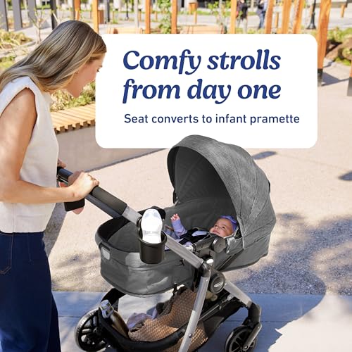 Graco Modes Pramette Travel System, Car Seat and Stroller Combo, Includes SnugRide LX Infant Car Seat and Baby Stroller with True Pram Mode, Reversible Seat, One Hand Fold, Extra Storage, Ontario