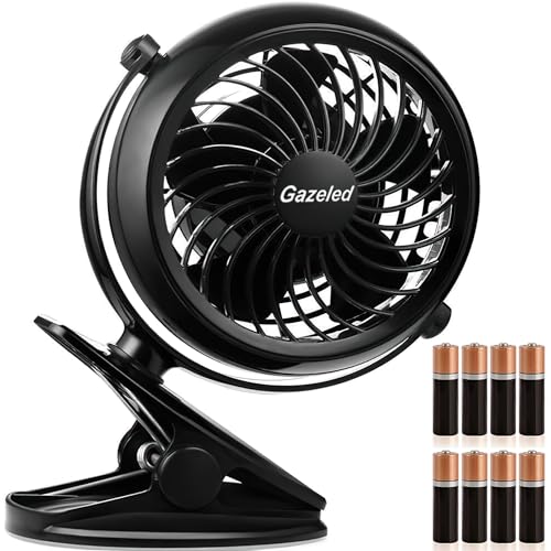 Gazeled Clip on Fan Battery Operated, 360° Rotation, with 8 Free AA Batteries, Quiet USB or Battery Operated Fan, 5'' Portable Battery Powered Clip on Fans for Camping, Stroller, Bedroom, Outdoor