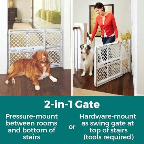 MYPET Universal Pet Gate: 26” - 42” Wide Dog Gate for Doorways with Pressure Fit or Swinging Door Hardware Mounting Types Included: 26" Tall; Gray
