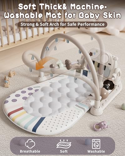 STACTCUTE Baby Play Mat Baby Toys,Baby Gym Tummy Time Play Piano Activity Mat with 5 Infant Sensory Toys,Music & Light Infant Newborn Gifts for Babies Toddlers 0-3 6-9 11 12 Months.