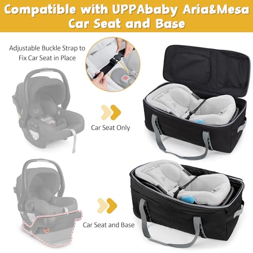 GRAOSO Car Seat Travel Bag with Wheels Compatible with UPPAbaby Aria and Mesa, Infant Padded Car Seat Carrier for Airport, Car Seat Gate Check Bag for Travel with Luggage Tag, Black, Bag Only
