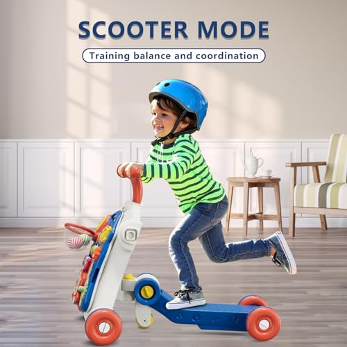 HYES 5 in 1 Baby Push Walker for Baby Boy, Activity Center Learning to Walk, Sit to Stand, Early Learning Push Toys for Infant 12 Months, Walking Toys Gift for Toddler Boys, Blue