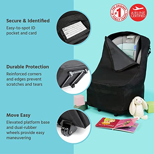 J.L. Childress Wheelie Car Seat Bag - Travel Bag for Airplane, Fits Most Baby & Infant Car Seats, Boosters, & Carriers, Airport Accessories for Gate Check or Baggage Check, Dual Rubber Wheels - Black