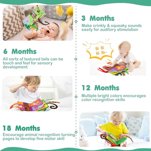 beiens Baby Books Toys, Touch and Feel Crinkle Cloth Book for Infant Baby 0-3-6-12-18 Months, Early Development Interactive Stroller Soft Toys, Newborn Gifts for Boys Girls