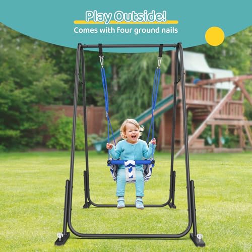 Slevoo 2 in 1 Baby Jumper Swing, Portable Toddler Swing with Foldable Stand, Indoor Outdoor Baby Jumpers and Bouncers, 6 Months to 6 Years, Blue