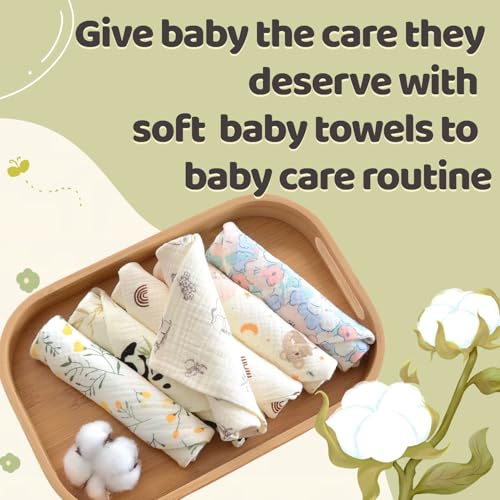 MUKIN Baby Washcloths, Natural Cotton Face Towels, 15 Pack, 10x10 inches