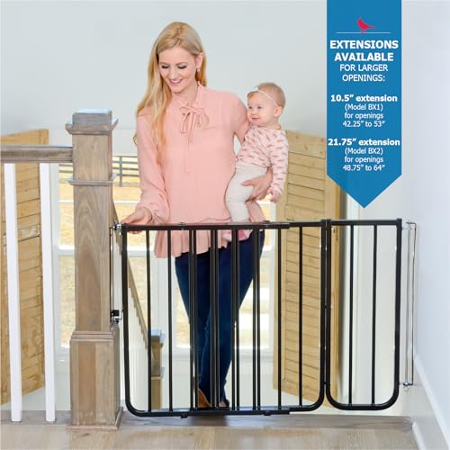 Cardinal Gates SS30 Stairway Special Baby Gate for Top of Stairs - Adjustable Indoor Dog Gate - Aluminum Metal Safety Gate for Kids & Pets - 27 to 42.5 Inches Wide - Black - USA Based Company