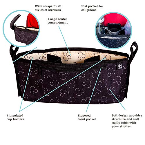 Disney Baby by J.L. Childress Cargo 'N Drinks Parent Tray - Baby Stroller Cup Holder, Essential Travel Accessories, Stroller Caddy Organizer, Fits UPPAbaby, Doona, Nuna, & More - Mickey Mouse