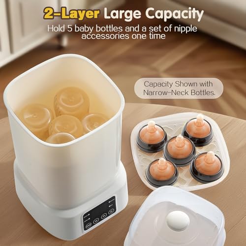 Baby Bottle Steamer and Dryer: 8 in 1 Compact Electric Steam - Portable for Travel and Home Use - for Baby Bottles Pacifiers Breast Pump Parts and Other Newborn Essentials BPA Free Auto Shut Off