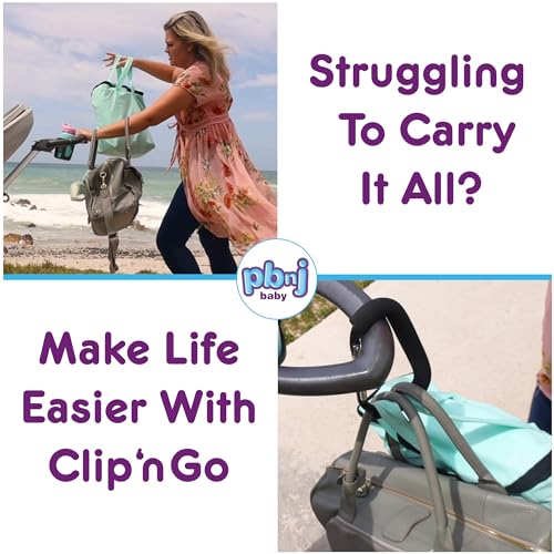 PBnJ Baby Stroller Hooks, 6.6" Extra Large Carabiner Clip, 2 Pack — Heavy Duty Stroller Clips for Hanging Bags, Patented Foam Handle Mommy Hook, Stroller Accessories for Shopping Purse Grocery Bag