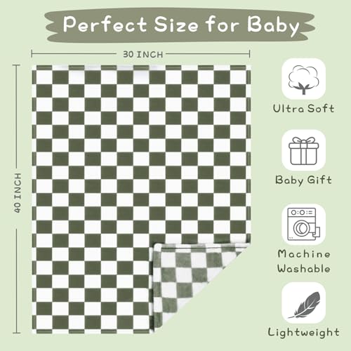 Yurhap Checkered Baby Blanket Fleece Baby Blankets for Boys, Ultra Soft Cozy Fluffy Infant Toddler Newborn Receiving Blankets for Crib Stroller, 30''x40'', Dark Olive