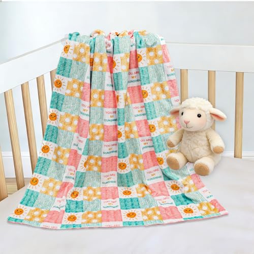 Baby Blanket for Girls, Super Soft Double Layer Mink Blankets with Dotted Backing, Sun Smile Toddler Newborn Nursery Bed Blanket, You are My Sunshine Print Throw Blanket, 30 X 40 Inches