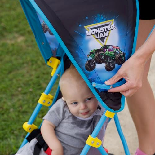 Monster Jam Official Umbrella Stroller with Canopy, Lightweight Easy Fold Compact Toddler and Baby 3D Stroller for Travel