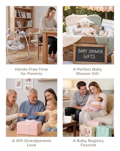 Portable Baby Swing for Infants, Adjustable Speed, Music & Timer, Easy to Fold, Indoor and Outdoor Use, Grey, 6-20 lbs